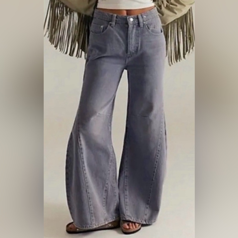 NWT Free People We The Free Eden High Slouchy Wide Leg Jeans in Gray